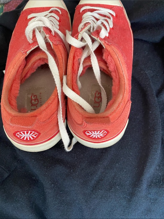 UGG Shoes - UGG Coral-Red Canvas Lace-Up Sneakers with White Accents
